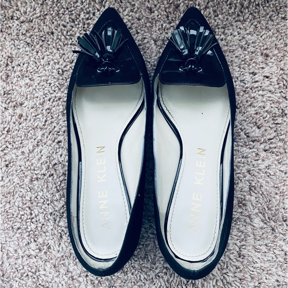 ANNE KLEIN AKMINA BLACK POINTED TOE BLOCKED HEELED PUMPS Size 8